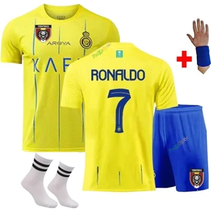 All Nassr Ronaldo Iç Saha Sarı Takım Çocuk Alt-Üst Takım T-Shrt +Şort+Çorap+Bileklik