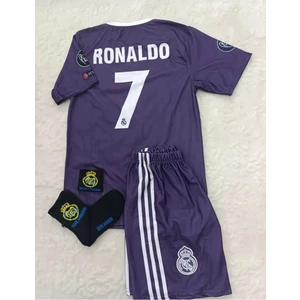 Real Madrid Ronaldo Mor 2017 Cardiff Takım Çocuk Alt-Üst Takım T-Shrt +Şort+Çorap+Bileklik