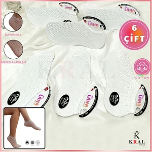Kral Socks Kadın (6 Çift) Dantel Model Pamuklu Terletmez Görünmez Çorap Seti