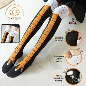 Kral Socks Kadın Dizüstü Çorap (1 Çift) Günlük Düz Çizgili Pamuklu Diz Üstü Siyah