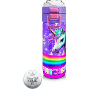 Coral High Kids Mor Unicorn Desenli Pipetli ve Direkt Içim Çelik Termos 500 ml 31837
