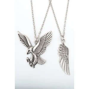 2'li Uçan Kartal - Kartal Melek Kanat Gümüş Kaplama Kolye Seti