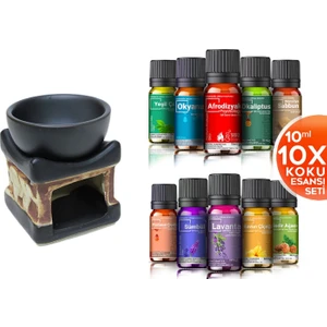 Nish Aura Şans Getiren Fil Desenli 10 Adet 10ML Nish Aura Koku Hediyeli Seramik Buhurdanlık ve Koku Seti