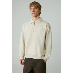 Shıftd Erkek Fermuarlı Yaka Uzun Kollu Fermuarlı Bej Sweatshirt