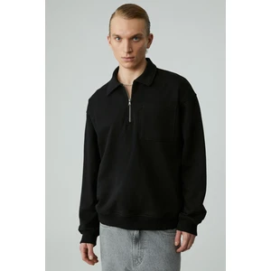 Shıftd Erkek Fermuarlı Yaka Uzun Kollu Fermuarlı Siyah Sweatshirt