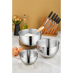 3'lü Paslanmaz Çelik Karıştırma Kabı Seti – 24 cm (3.5 L), 26 cm (7 L), 28 cm (8 L)