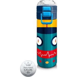 Coral High Kids Lacivert Çivit Robot Desenli Pipetli ve Direkt Içim Çelik Termos 500 ml 31918