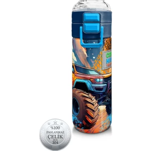 Coral High Kids Turuncu High Wheels Truck Desenli Pipetli ve Direkt Içim Çelik Termos 500 ml 31994