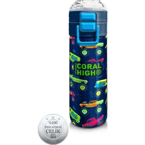 Coral High Kids Mavi Lacivert Truck Desenli Pipetli ve Direkt Içim Çelik Termos 500 ml 31979