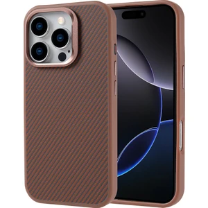 iPhone 16 Pro Max Kılıf Magsafe Şarj Özellikli Karbon Fiber Görünümlü Zore Troy Kapak-Desert Titanyu