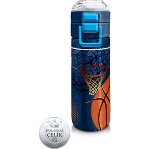 Coral High Kids Turuncu Lacivert Basketbol Desenli Pipetli ve Direkt Içim Çelik Termos 500 ml 31967