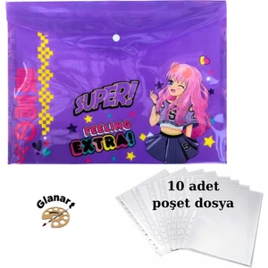 A4 Boy Çıt Çıt  Ödev Dosyası +10' Lu Poşet Dosya Mor
