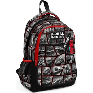 Coral High Siyah Kırmızı Araba Desenli Üç Bölmeli Okul Sırt Çantası 14429
