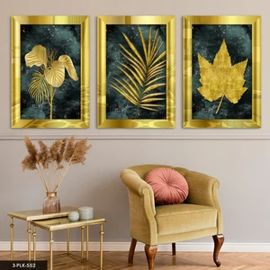 Evine Moda Çiçek Yaprak  3 Parça Gold Pleksi Aynalı Tablo