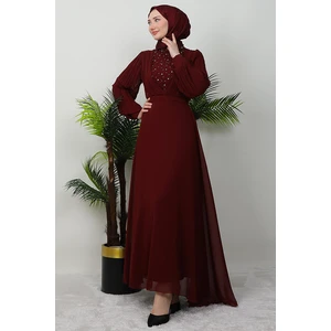 Damla Şifon Elbise Bordo