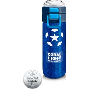 Coral High Kids Lacivert Saks Futbol Desenli Pipetli ve Direkt Içim Çelik Termos 500 ml 31897
