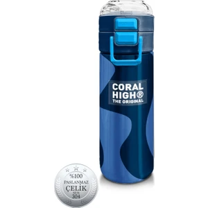 Coral High Kids Lacivert Mavi Desenli Pipetli ve Direkt Içim Çelik Termos 500 ml 31888