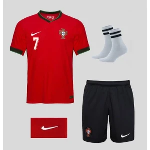 Ronaldo Portekiz Kırmızı*siyah Çocuk  Alt-Üst Takım T-Shrt +Şort+Çorap+Bileklik