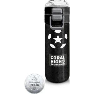 Coral High Kids Siyah Futbol Desenli Pipetli ve Direkt Içim Çelik Termos 500 ml 31898