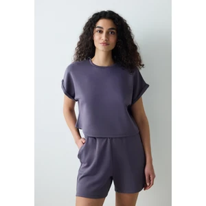 Gri Bisiklet Yaka Silky Touch Tişört