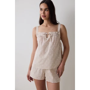 Pamuklu Lucy Bej Şortlu Bej Pijama Takımı