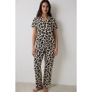 Leopar Chally Gömlek Pantolon Çok Renkli Pijama Takımı