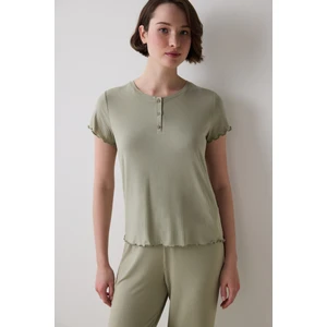 Bloom Solid Haki Tişört Pijama Üstü