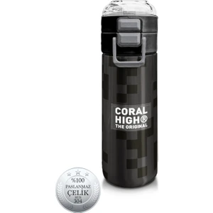 Coral High Kids Siyah Blok Desenli Pipetli ve Direkt Içim Çelik Termos 500 ml 31894