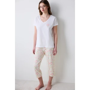 Cute Floral Çok Renkli Kapri Pijama Takımı