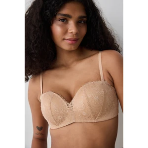 Push Up Lace Dantel Bej Straplez Sütyen