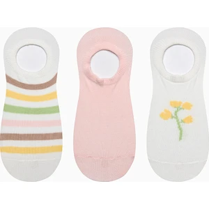 Floral Line Pembe Beyaz 3lü Sneaker Çorap