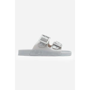 Nişantaşı Shoes Marlowe Şeffaf Gri Çift Toka Detay Düz Taban Kadın Terlik