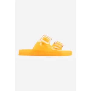 Nişantaşı Shoes Marlowe Şeffaf Turuncu Çift Toka Detay Düz Taban Kadın Terlik