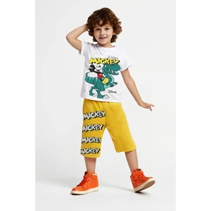 Trend Bebe Butik Mickey Mouse Erkek Çocuk Şortlu Takım Yazlık Pamuklu T-Shirt ve Şort 2'li Set Kısa Kollu Spor Günlük Ev Giyim