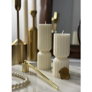 Aurelia Candle -2'li Silindir Çizgili Mum Serisi *Mum Kasesi Hediyeli*