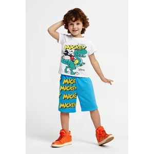 Trend Bebe Butik Mickey Mouse Erkek Çocuk Şortlu Takım Yazlık Pamuklu T-Shirt ve Şort 2'li Set Kısa Kollu Spor Günlük Ev Giyim