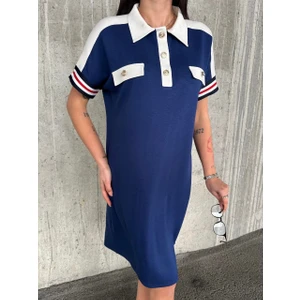 Kadın Şerit Detaylı Süs Cepli Kısa Kol Yakalı Modal Elbise