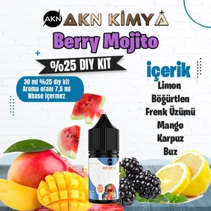 Akn Kimya Berry Mojito Yoğun Dıy Kit Limon Böğürtlen Frenk Üzümü Buz Gıda Aroması %25 Oranda Aroma İçerir (Hazır Değildir )