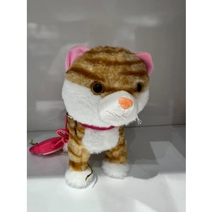 Pilli Sesli Tasmalı Kumandalı Yürüyen Sevimli Kedi Peluş Kedi  Tasmalı Kedi