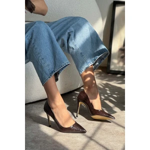 Nişantaşı Shoes Vanessa Kahve Kroko Sivri Burun Kadın Stiletto