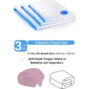 (3 Adet) En Büyük Boy 100 cm x 130 cm Vakumlu Poşet- Vakumlu Hurç