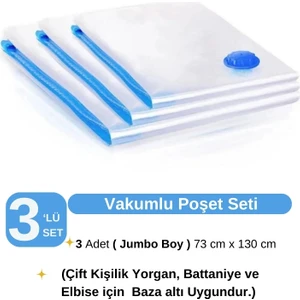 (3 Adet) Büyük Boy 73 cm x 130 cm Vakumlu Poşet- Vakumlu Hurç
