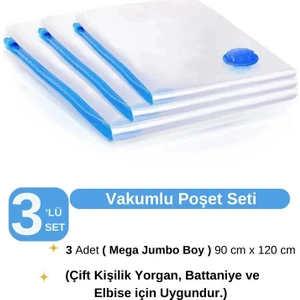 (3 Adet) Büyük Boy 90 cm x 120 cm Vakumlu Poşet- Vakumlu Hurç