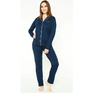 Pierre Cardin 4 Mevsim Kumaş Uzun Kol Önden Düğmeli Kadın Pijama Takım 7717