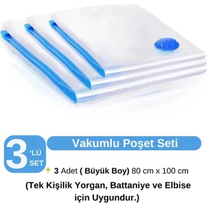 (3 Adet) Büyük Boy 80 cm x 100 cm Vakumlu Poşet- Vakumlu Hurç