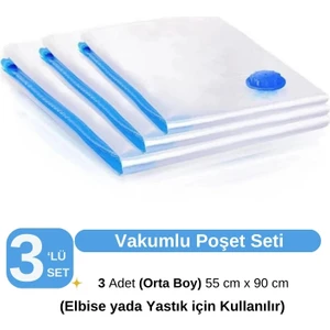(3 Adet) Orta Boy 55 cm x 90 cm Vakumlu Poşet- Vakumlu Hurç