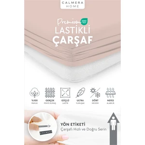 Calmera Home %100 Pamuk Penye Lastikli Çarşaf - Tek Kişilik | Fitted - Pudra - 100 x 200 cm