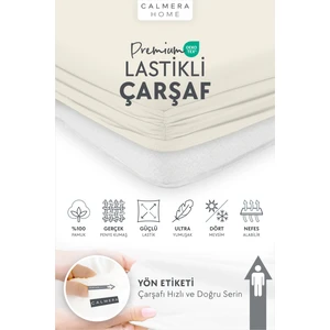 Calmera Home %100 Pamuk Penye Lastikli Çarşaf - Tek Kişilik | Fitted - Ekru - 100 x 200 cm
