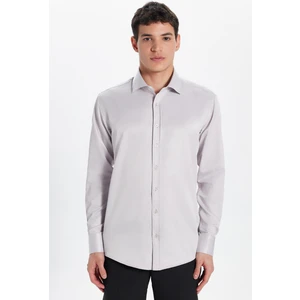 Erkek Modern Slim Fit Düz Saten Pamuklu Bej Gömlek