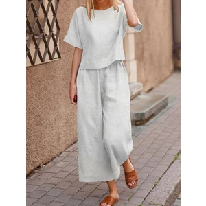 Keten Günlük Rahat Beli Lastikli Kadın İkili Takım Alt Üst